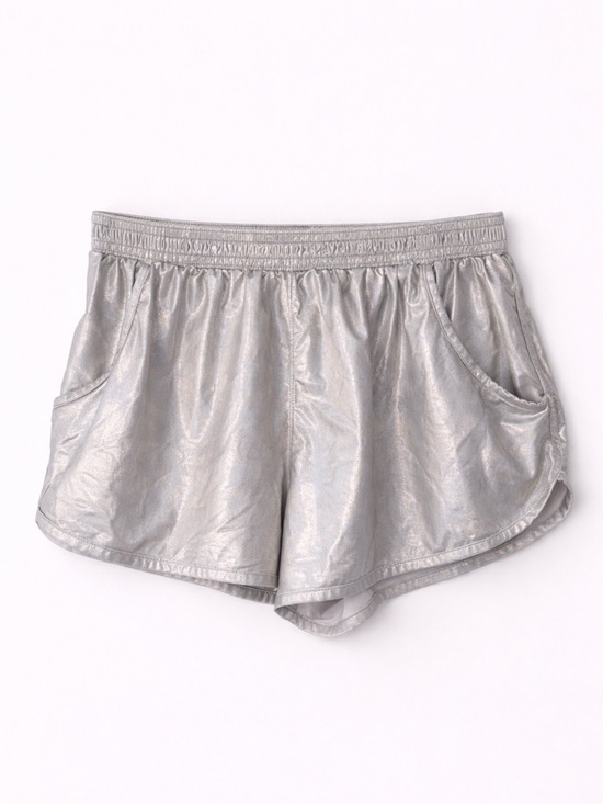 Arjen Kroos Pants - Arjen Kroos Metallic Silver Running Shorts L High Waisted Athletic Gym Shiny